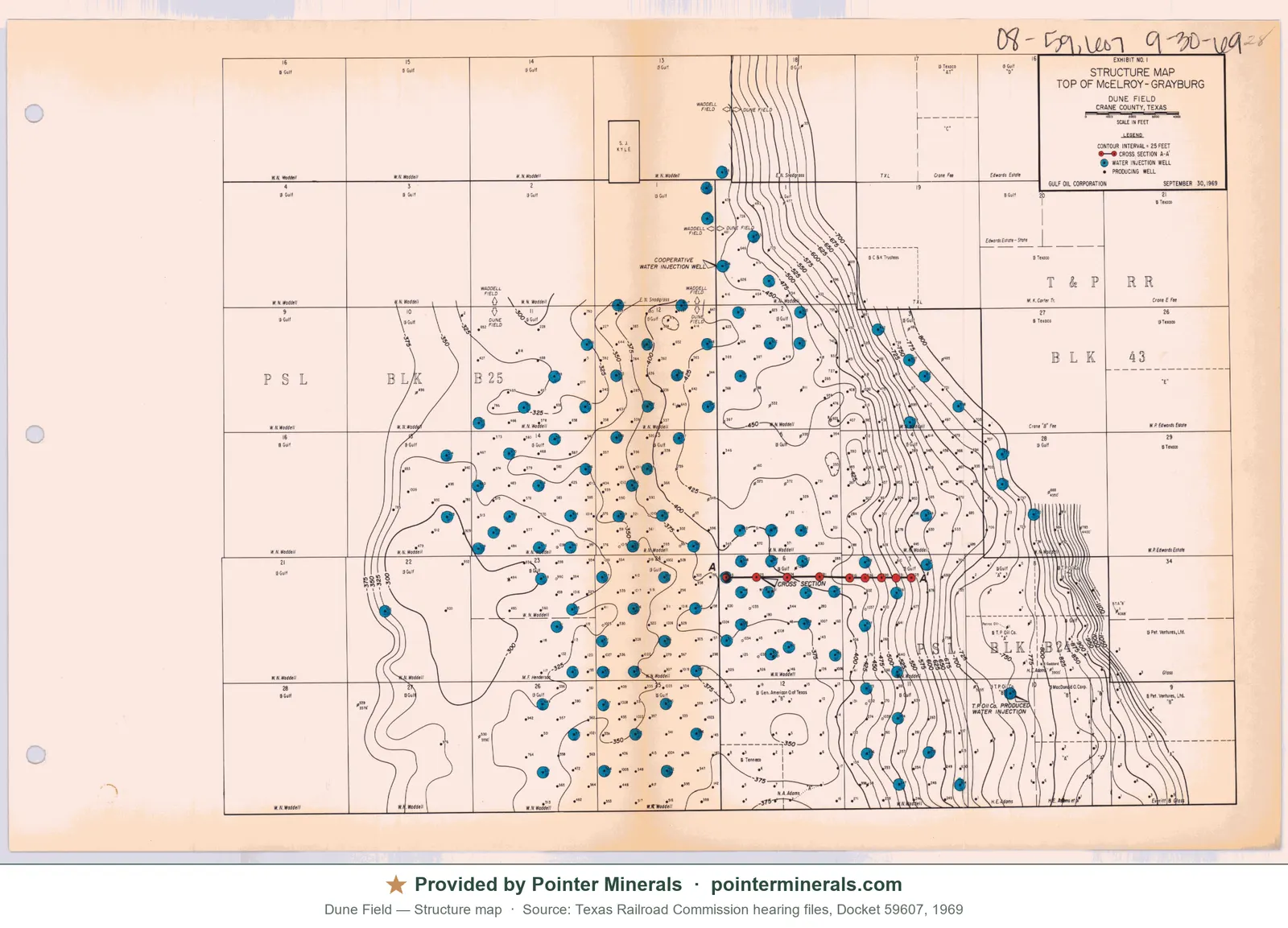 Structure map of Dune Field, 1969 — Texas Railroad Commission hearing exhibit.
