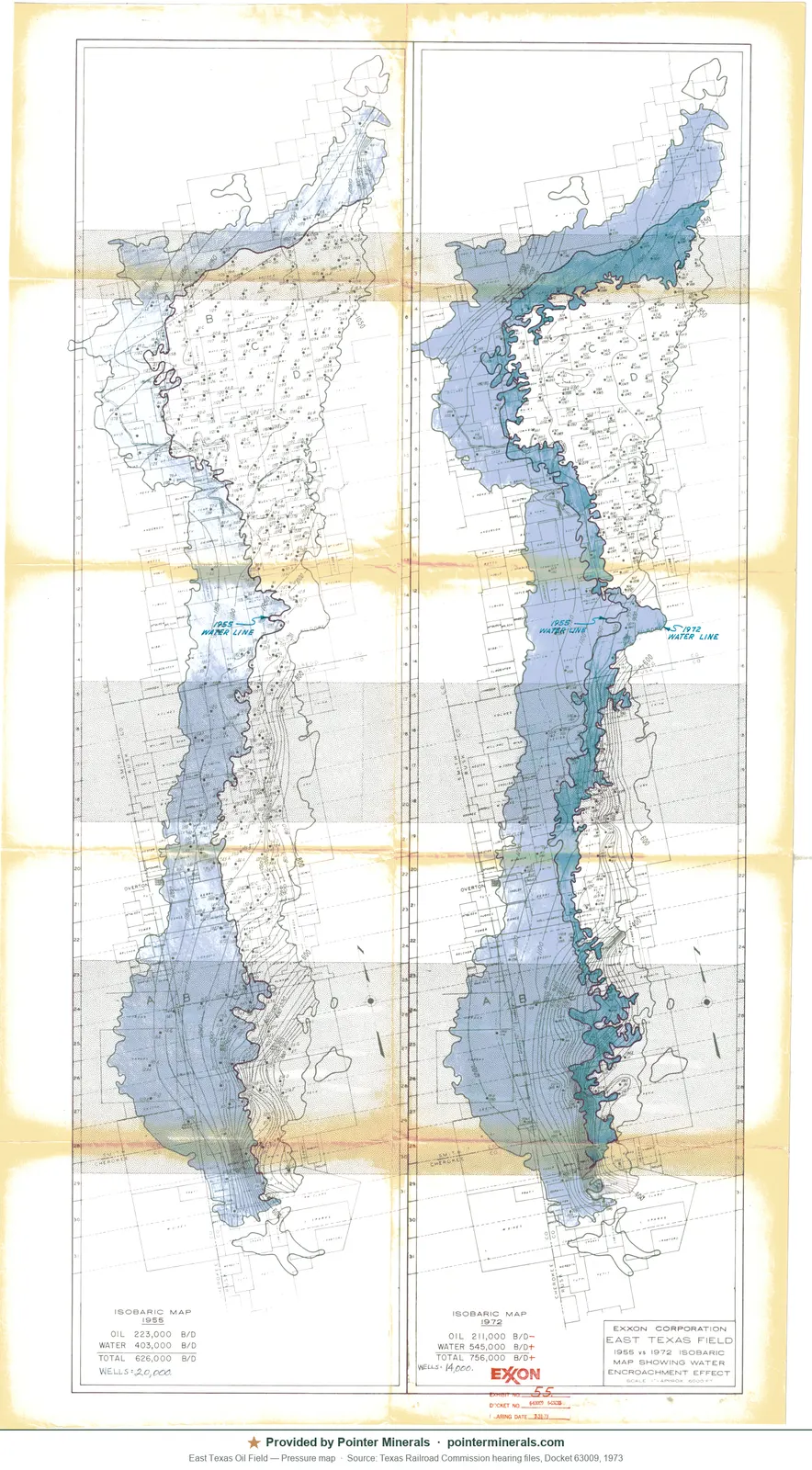 Reservoir-pressure map of East Texas Field, 1972 — Texas Railroad Commission hearing exhibit.