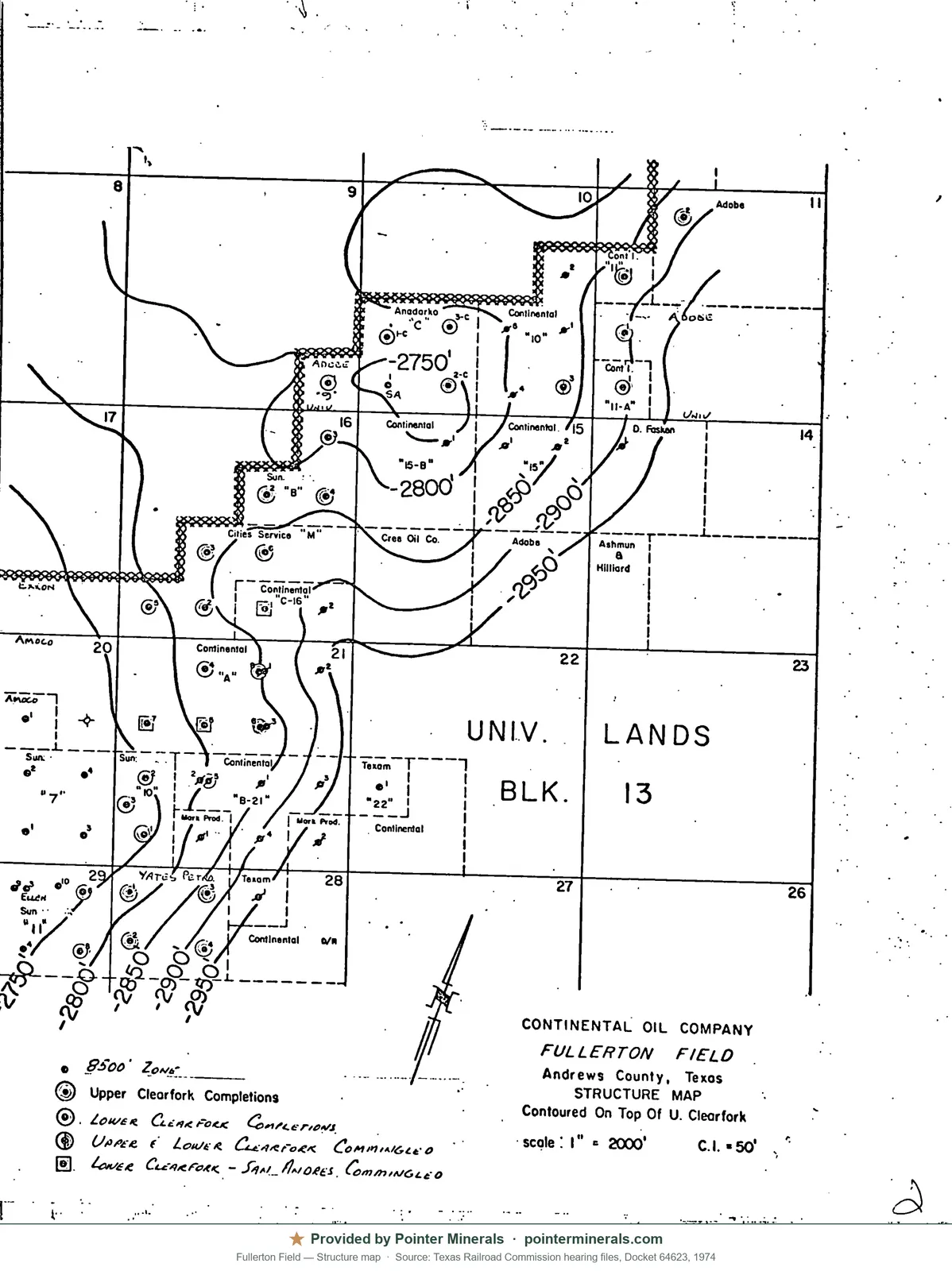 Structure map of Fullerton Field — Texas Railroad Commission hearing exhibit.