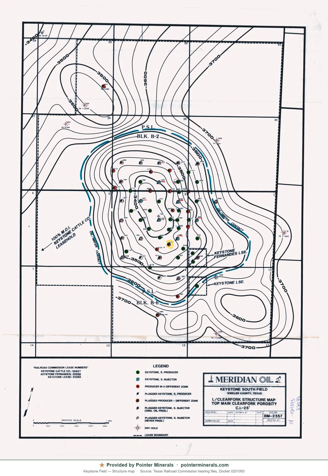 Structure map of Keystone Field — Texas Railroad Commission hearing exhibit.
