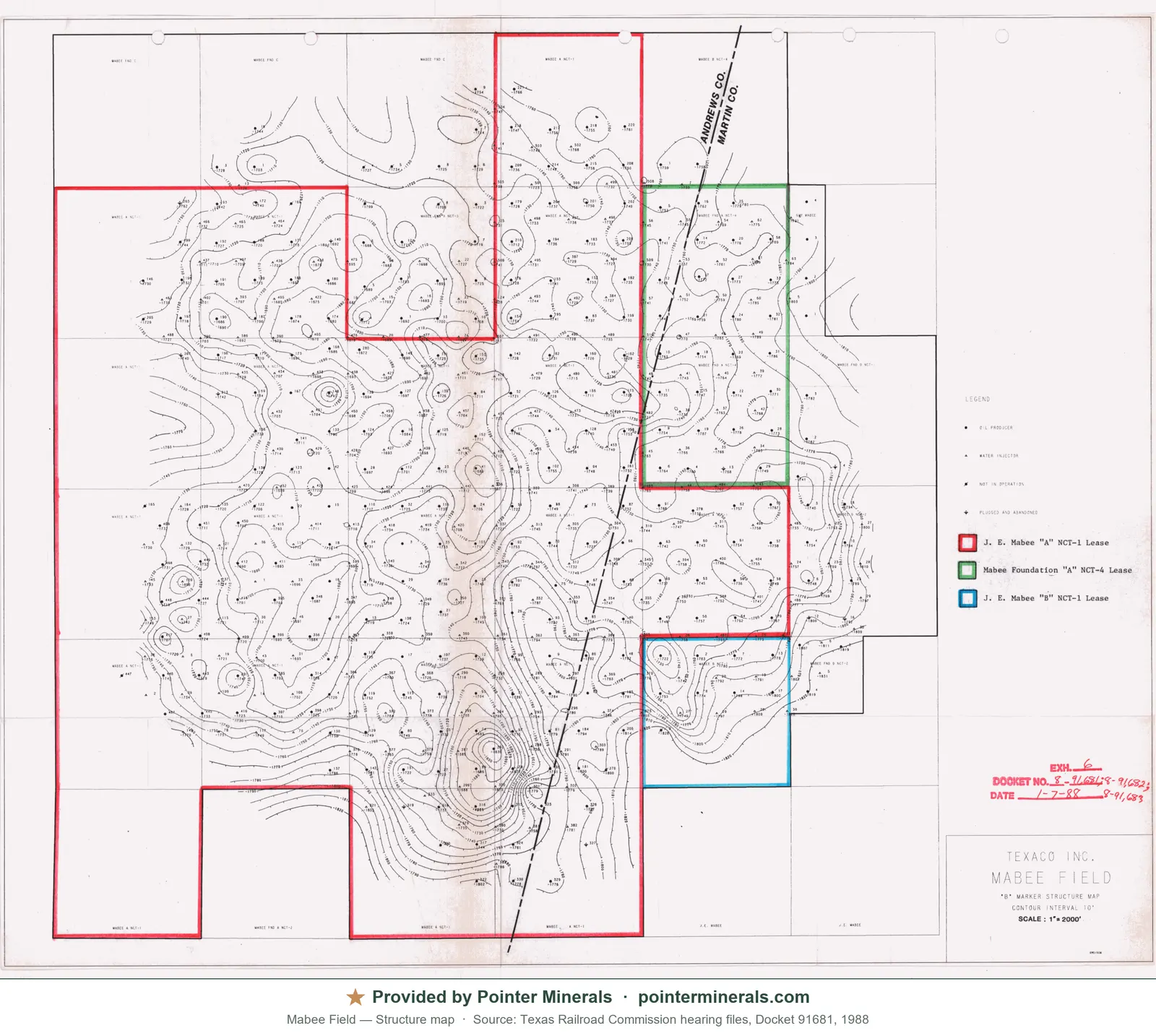 Structure map of Mabee Field — Texas Railroad Commission hearing exhibit.