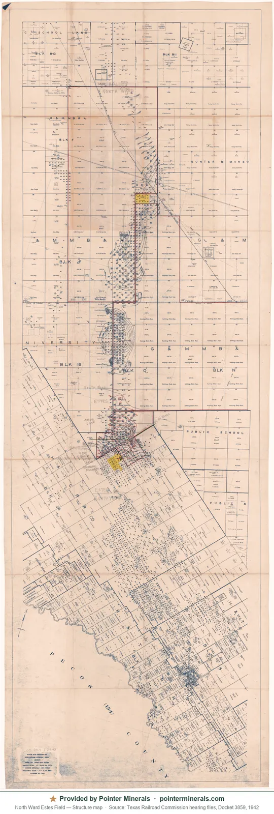 Structure map of North Ward Estes Field — Texas Railroad Commission hearing exhibit.