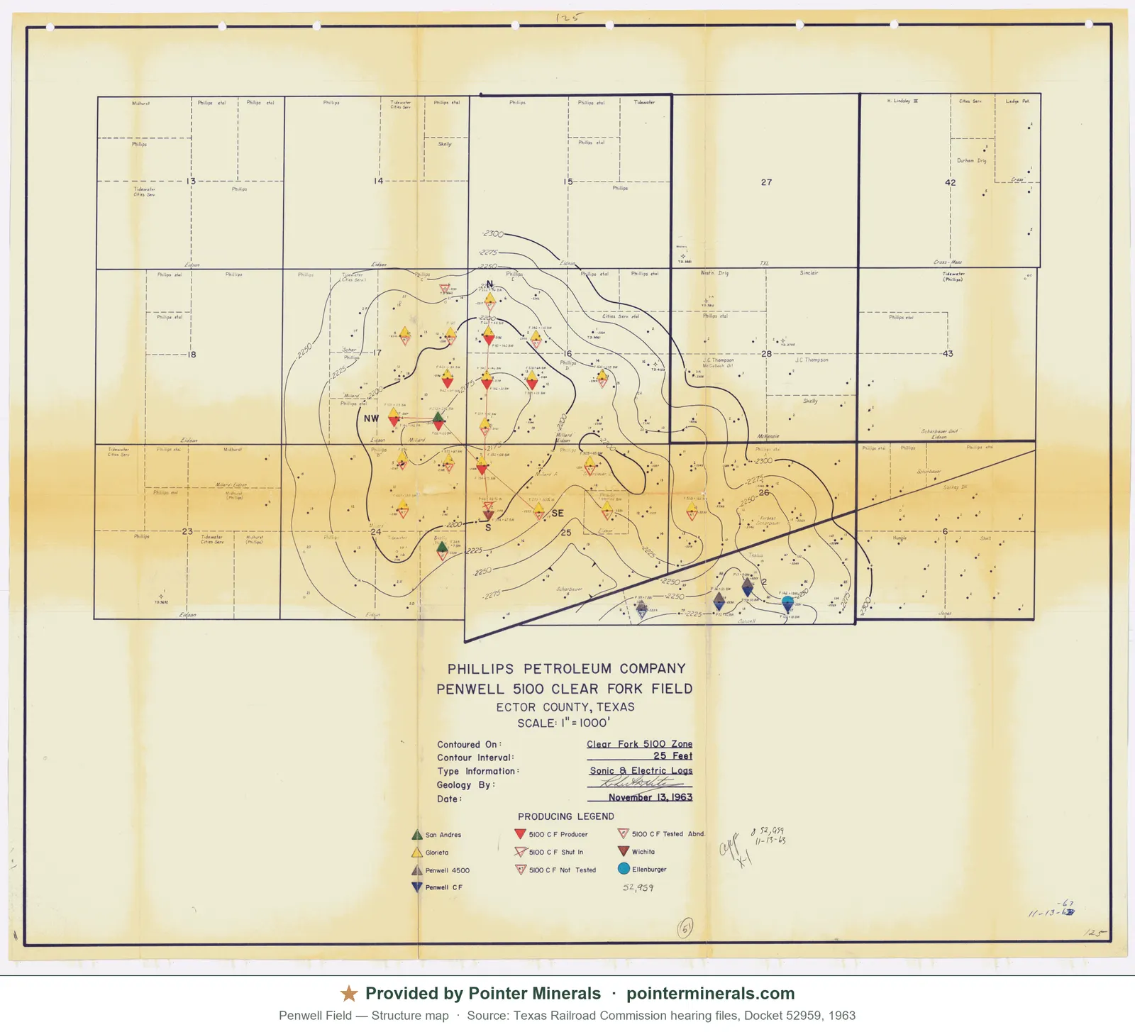 Structure map of Penwell Field — Texas Railroad Commission hearing exhibit.