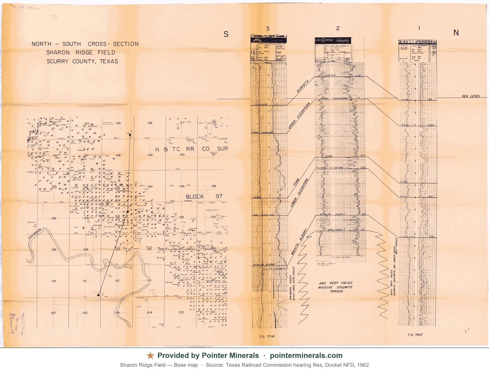 Field / well-spot map of Sharon Ridge Field, 1962 — Texas Railroad Commission hearing exhibit.