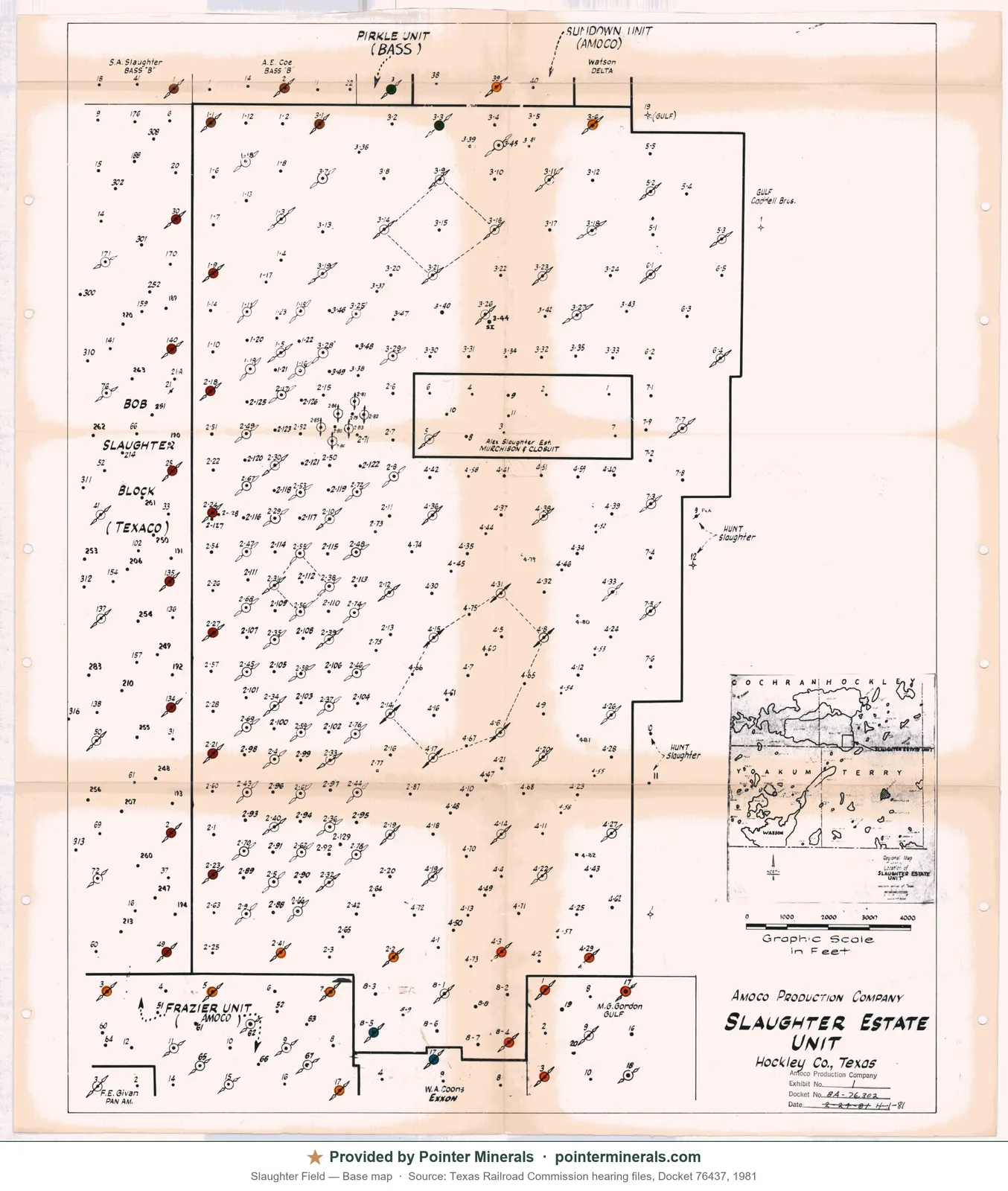 Field / well-spot map of Slaughter Field, 1981 — Texas Railroad Commission hearing exhibit.
