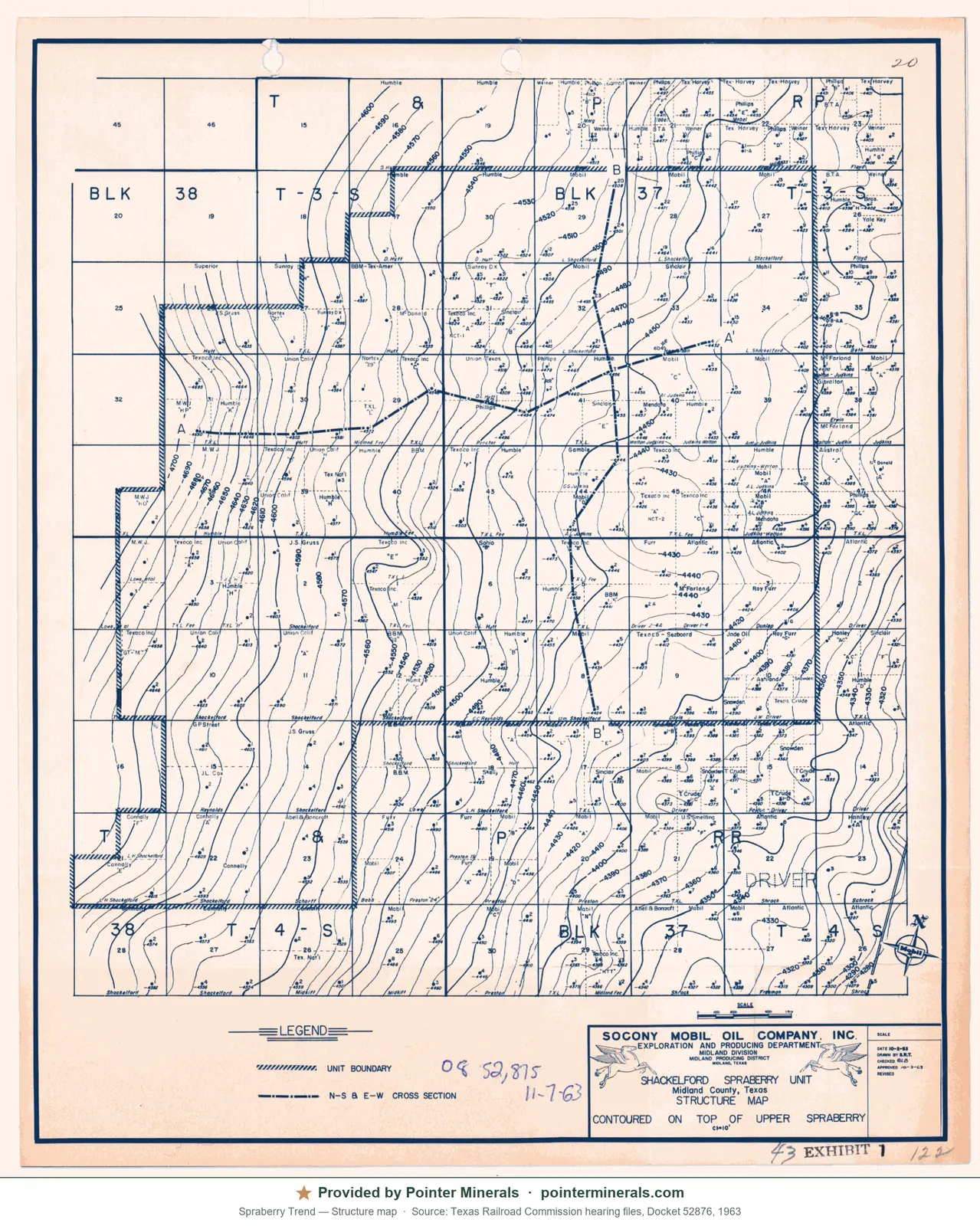 Structure map of Spraberry Trend, 1963 — Texas Railroad Commission hearing exhibit.