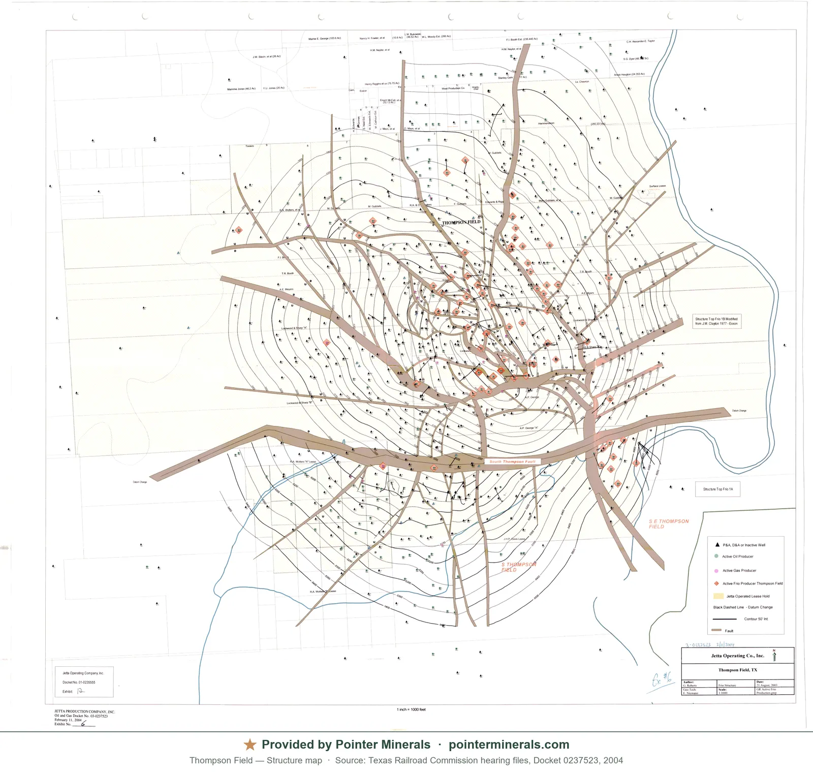 Structure map of Thompson Field, 2003 — Texas Railroad Commission hearing exhibit.