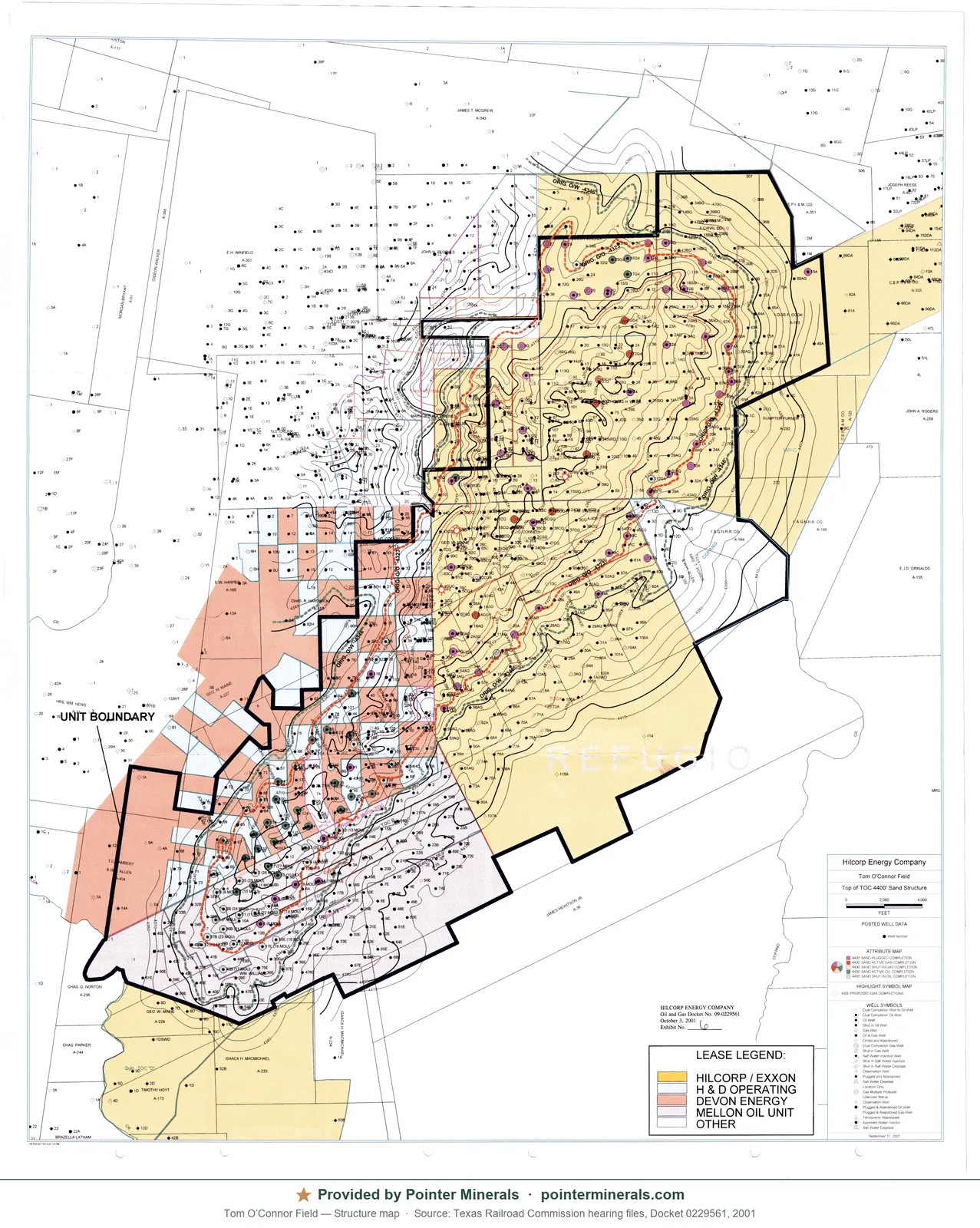 Structure map of Tom Oconnor Field, 2001 — Texas Railroad Commission hearing exhibit.