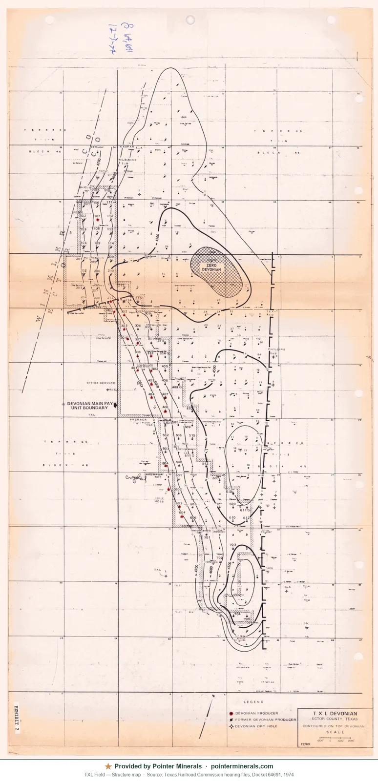 Structure map of Txl Field, 1969 — Texas Railroad Commission hearing exhibit.