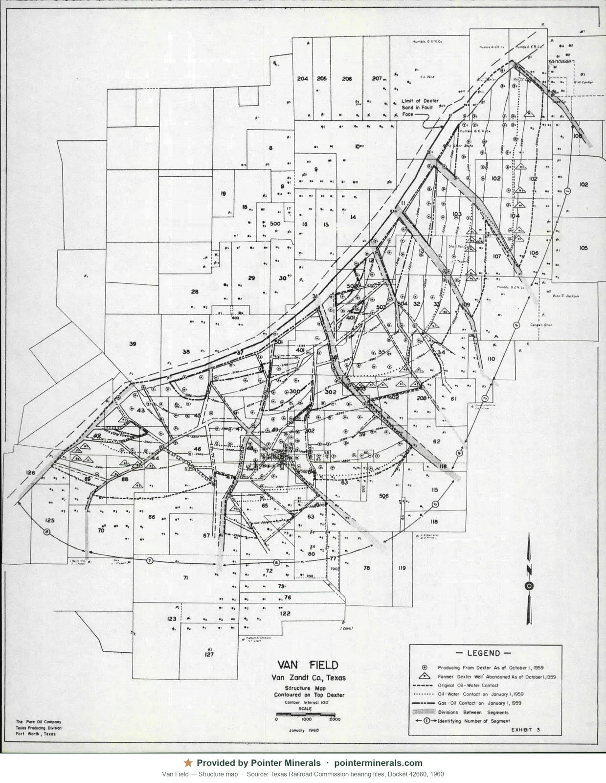 Structure map of Van Field — Texas Railroad Commission hearing exhibit.