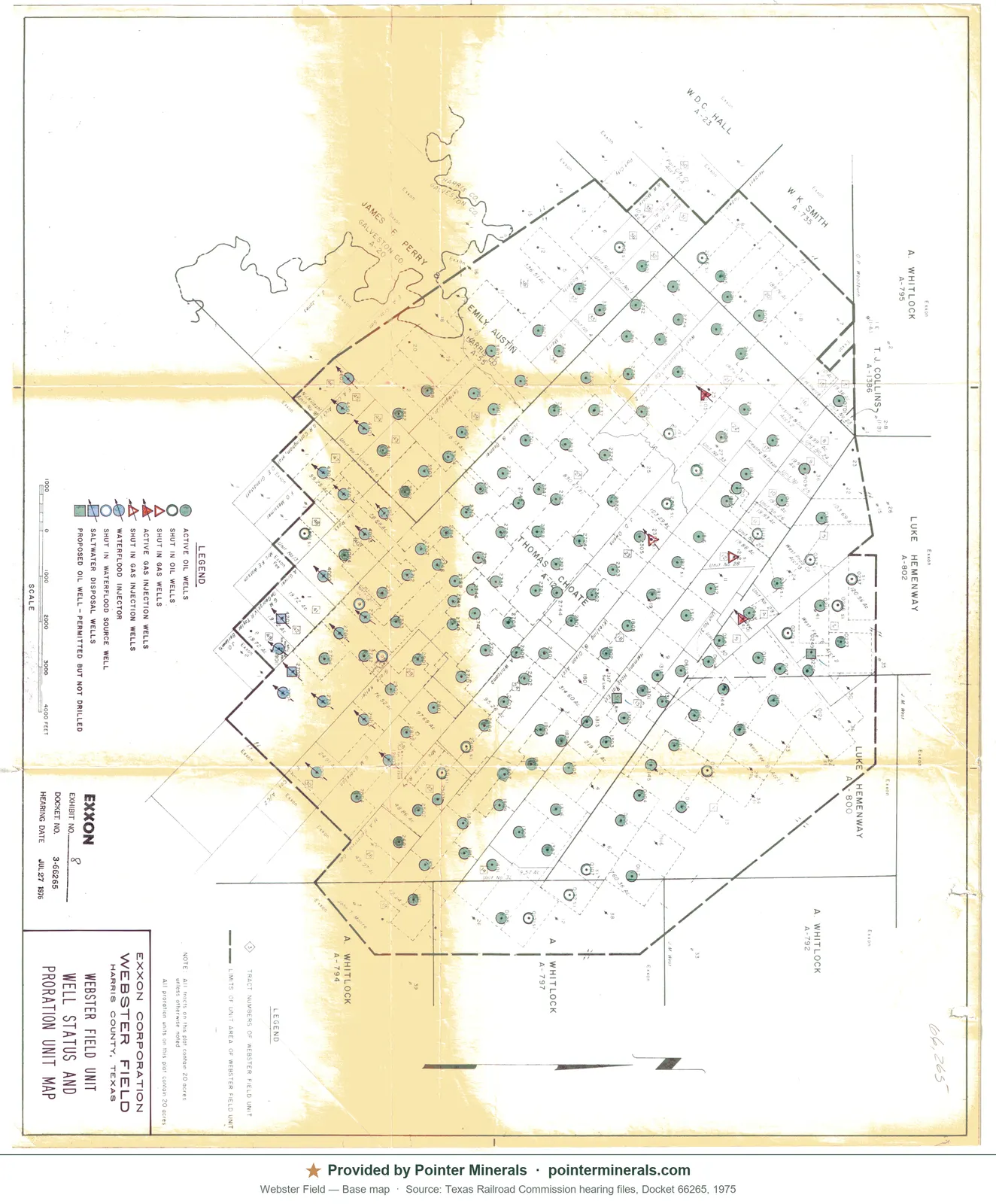 Field / well-spot map of Webster Field, 1976 — Texas Railroad Commission hearing exhibit.