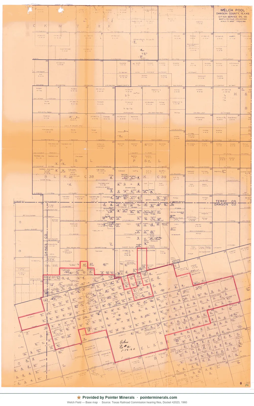 Field / well-spot map of Welch Field, 1952 — Texas Railroad Commission hearing exhibit.