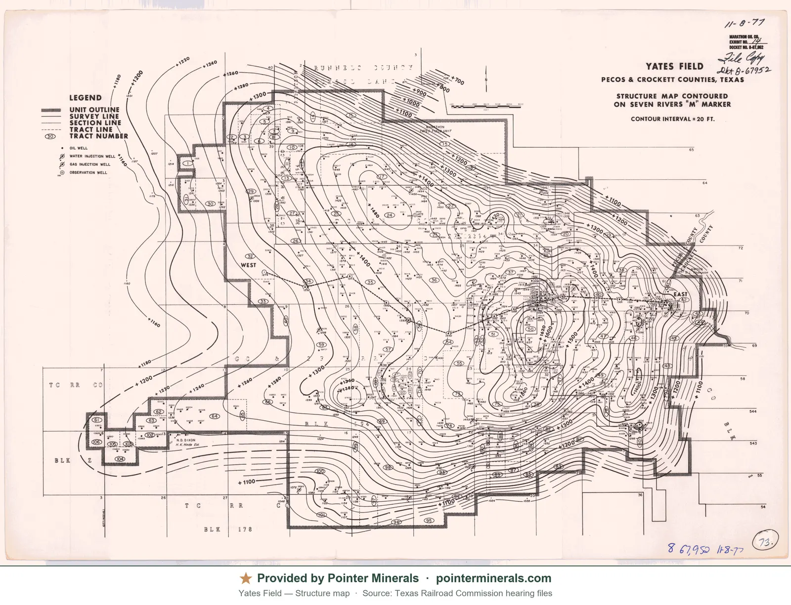 Structure map of Yates Field, 1978 — Texas Railroad Commission hearing exhibit.